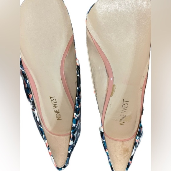 Nine West Blue Pink Black Print Pointed Toe Dress Flats Small Heel Size 8M - Picture 6 of 7